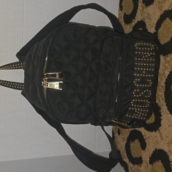 Moschino Black Quilted Backpack with Gold Letters - Picture 1 of 10